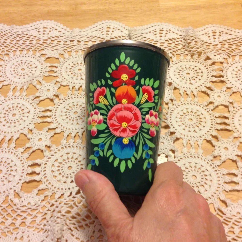 Beautiful, handpainted stainless cup